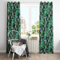 Polynesian Monstera Tiare Floral Window Curtain Forest Green Tropical Plaid - Polynesian Pride