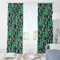 Polynesian Monstera Tiare Floral Window Curtain Forest Green Tropical Plaid - Polynesian Pride