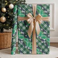 Polynesian Monstera Tiare Floral Wrapping Paper Forest Green Tropical Plaid - Polynesian Pride