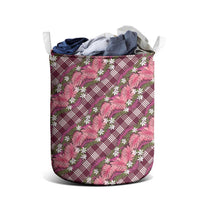 Polynesian Monstera Tiare Floral Laundry Basket Fuchsia Tropical Plaid - Polynesian Pride