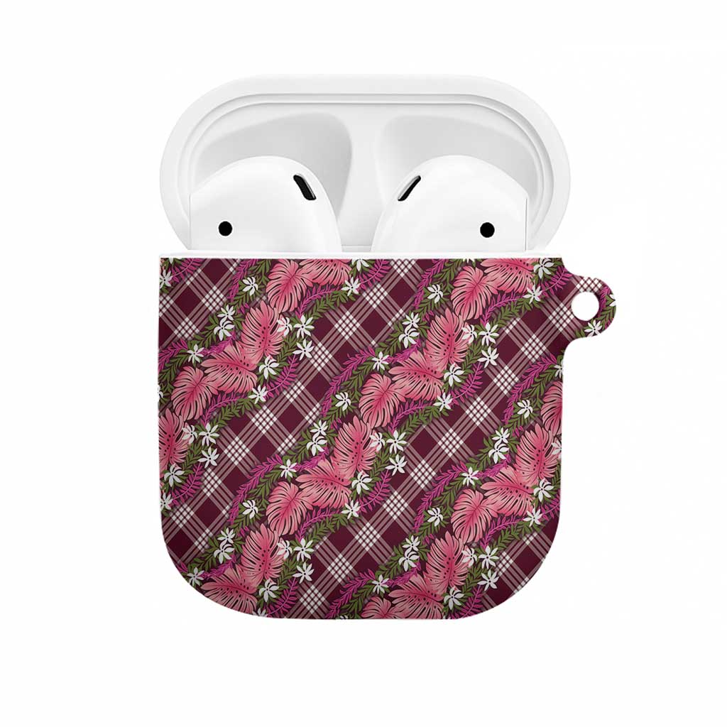 Polynesian Monstera Tiare Floral AirPods Case Fuchsia Tropical Plaid - Polynesian Pride