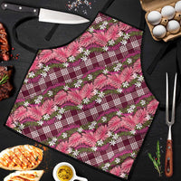 Polynesian Monstera Tiare Floral Apron Fuchsia Tropical Plaid - Polynesian Pride