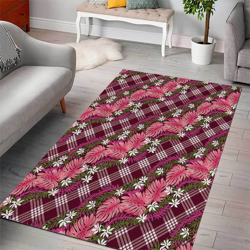 Polynesian Monstera Tiare Floral Area Rug Fuchsia Tropical Plaid - Polynesian Pride