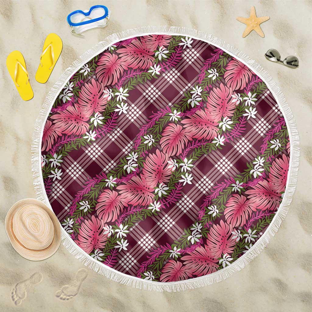 Polynesian Monstera Tiare Floral Beach Blanket Fuchsia Tropical Plaid - Polynesian Pride
