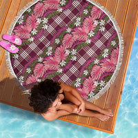 Polynesian Monstera Tiare Floral Beach Blanket Fuchsia Tropical Plaid - Polynesian Pride