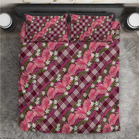 Polynesian Monstera Tiare Floral Bedding Set Fuchsia Tropical Plaid - Polynesian Pride