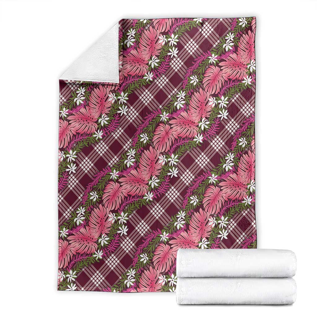 Polynesian Monstera Tiare Floral Blanket Fuchsia Tropical Plaid - Polynesian Pride