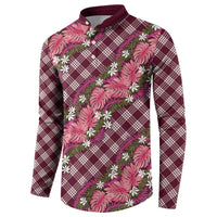 Polynesian Monstera Tiare Floral Button Sweatshirt Fuchsia Tropical Plaid - Polynesian Pride