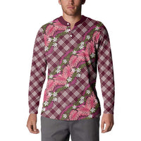 Polynesian Monstera Tiare Floral Button Sweatshirt Fuchsia Tropical Plaid - Polynesian Pride