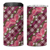 Polynesian Monstera Tiare Floral 4 in 1 Can Cooler Tumbler Fuchsia Tropical Plaid - Polynesian Pride
