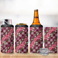 Polynesian Monstera Tiare Floral 4 in 1 Can Cooler Tumbler Fuchsia Tropical Plaid - Polynesian Pride