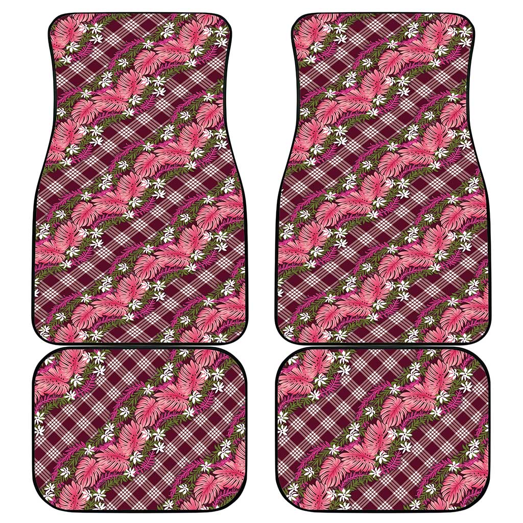 Polynesian Monstera Tiare Floral Car Mats Fuchsia Tropical Plaid - Polynesian Pride