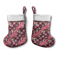 Polynesian Monstera Tiare Floral Christmas Stocking Fuchsia Tropical Plaid - Polynesian Pride