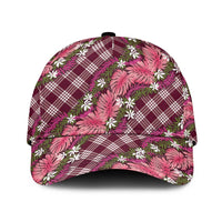 Polynesian Monstera Tiare Floral Classic Cap Fuchsia Tropical Plaid - Polynesian Pride