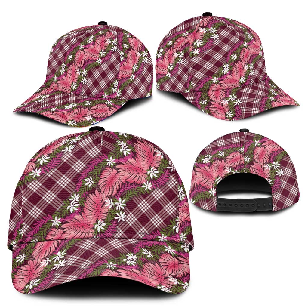 Polynesian Monstera Tiare Floral Classic Cap Fuchsia Tropical Plaid - Polynesian Pride