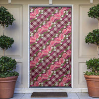 Polynesian Monstera Tiare Floral Door Cover Fuchsia Tropical Plaid - Polynesian Pride