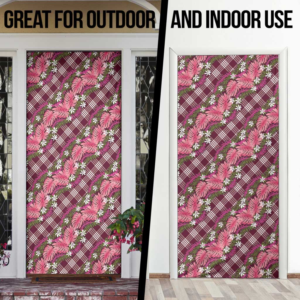 Polynesian Monstera Tiare Floral Door Cover Fuchsia Tropical Plaid - Polynesian Pride