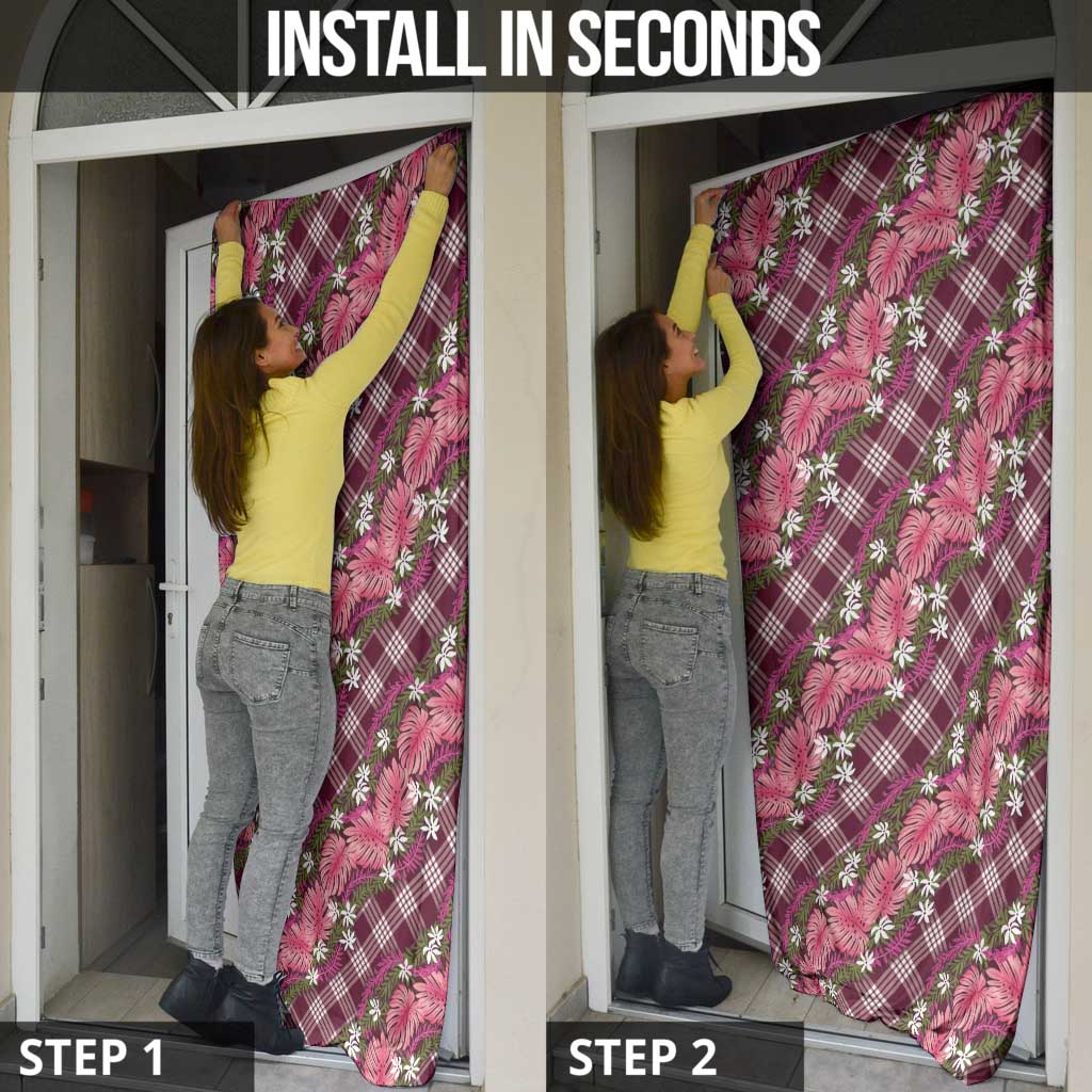 Polynesian Monstera Tiare Floral Door Cover Fuchsia Tropical Plaid - Polynesian Pride