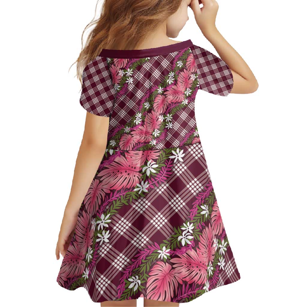 Polynesian Monstera Tiare Floral Family Matching Mermaid Dress and Hawaiian Shirt Fuchsia Tropical Plaid - Polynesian Pride