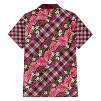 Polynesian Monstera Tiare Floral Family Matching Off The Shoulder Long Sleeve Dress and Hawaiian Shirt Fuchsia Tropical Plaid - Polynesian Pride