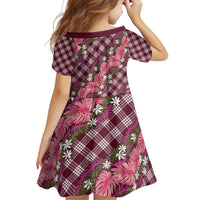 Polynesian Monstera Tiare Floral Family Matching Off Shoulder Maxi Dress and Hawaiian Shirt Fuchsia Tropical Plaid - Polynesian Pride