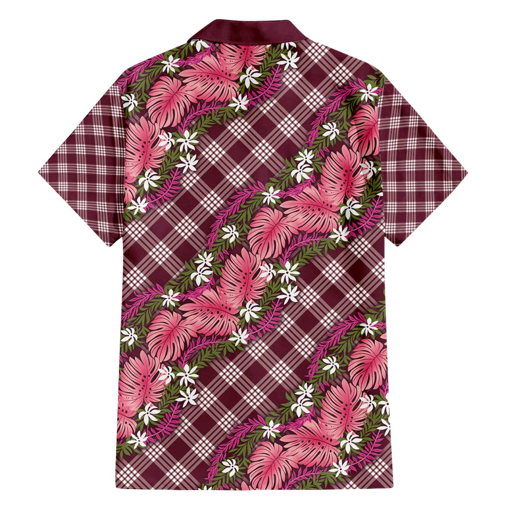 Polynesian Monstera Tiare Floral Family Matching Off Shoulder Maxi Dress and Hawaiian Shirt Fuchsia Tropical Plaid - Polynesian Pride