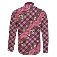 Polynesian Monstera Tiare Floral Family Matching Off Shoulder Short Dress and Hawaiian Shirt Fuchsia Tropical Plaid - Polynesian Pride