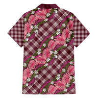 Polynesian Monstera Tiare Floral Family Matching Short Sleeve Bodycon Dress and Hawaiian Shirt Fuchsia Tropical Plaid - Polynesian Pride