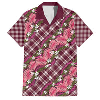 Polynesian Monstera Tiare Floral Family Matching Summer Maxi Dress and Hawaiian Shirt Fuchsia Tropical Plaid - Polynesian Pride