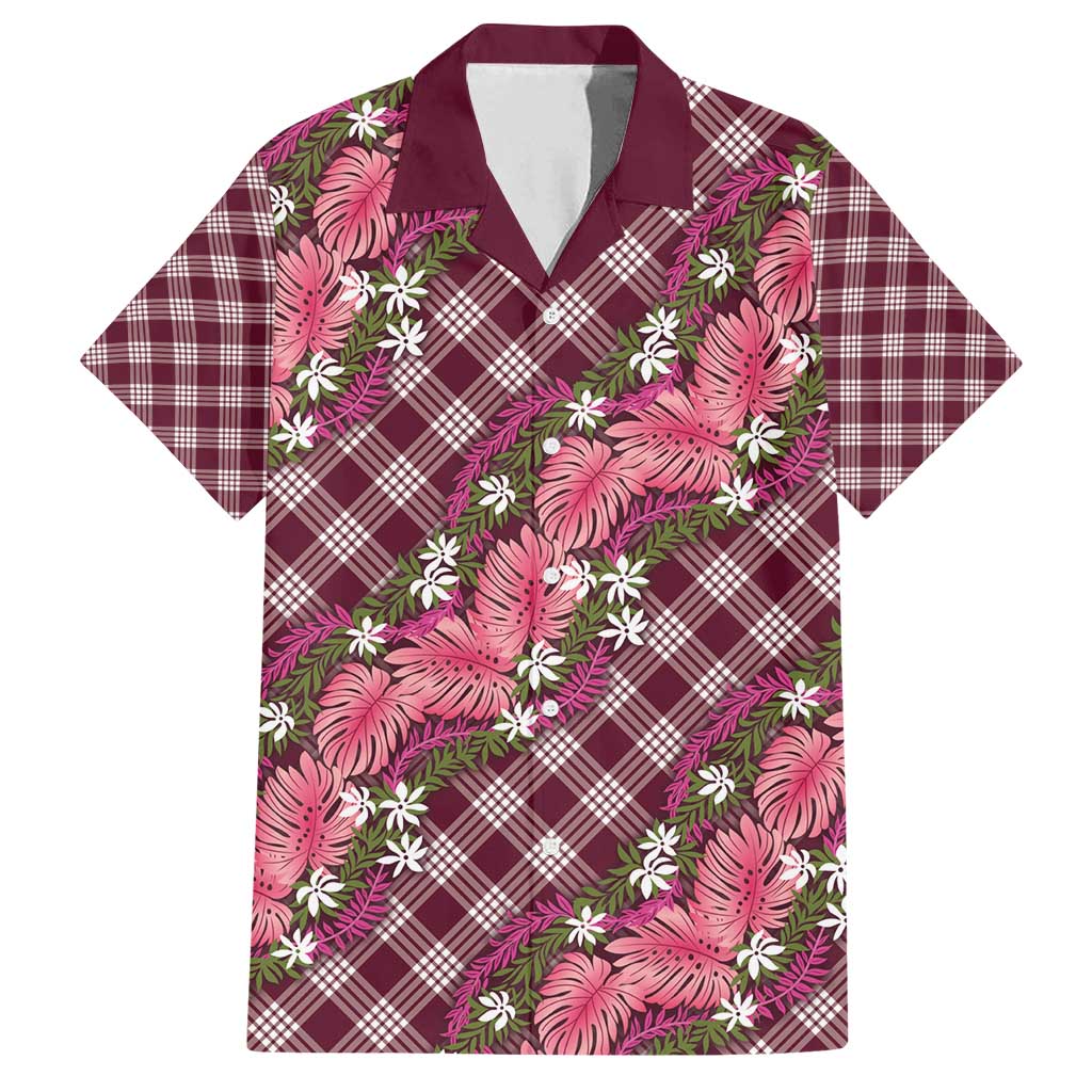 Polynesian Monstera Tiare Floral Family Matching Tank Maxi Dress and Hawaiian Shirt Fuchsia Tropical Plaid - Polynesian Pride