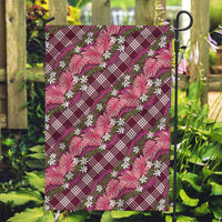 Polynesian Monstera Tiare Floral Garden Flag Fuchsia Tropical Plaid - Polynesian Pride