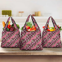Polynesian Monstera Tiare Floral Grocery Bag Fuchsia Tropical Plaid - Polynesian Pride