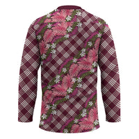 Polynesian Monstera Tiare Floral Hockey Jersey Fuchsia Tropical Plaid - Polynesian Pride