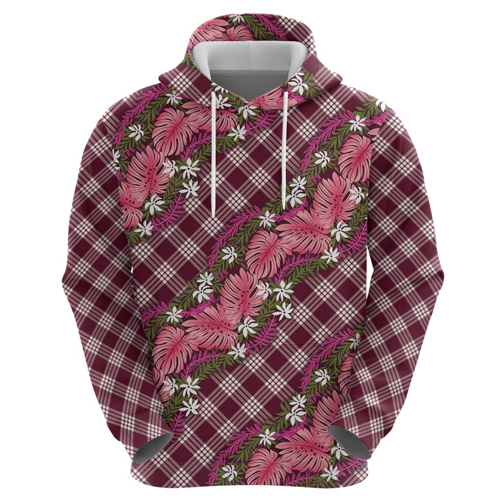 Polynesian Monstera Tiare Floral Hoodie Fuchsia Tropical Plaid - Polynesian Pride
