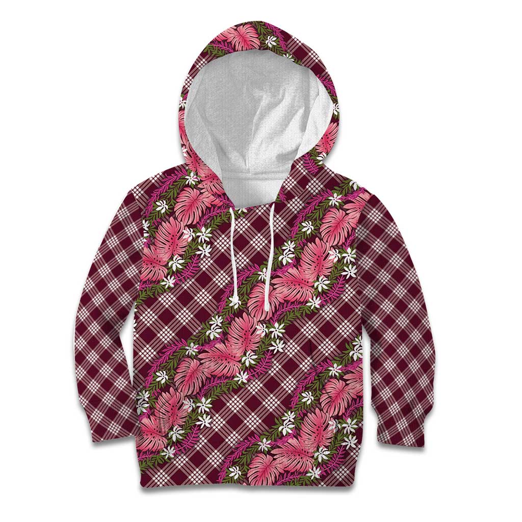 Polynesian Monstera Tiare Floral Kid Hoodie Fuchsia Tropical Plaid LT01 Hoodie Pink - Polynesian Pride