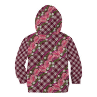 Polynesian Monstera Tiare Floral Kid Hoodie Fuchsia Tropical Plaid - Polynesian Pride