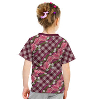 Polynesian Monstera Tiare Floral Kid T Shirt Fuchsia Tropical Plaid - Polynesian Pride