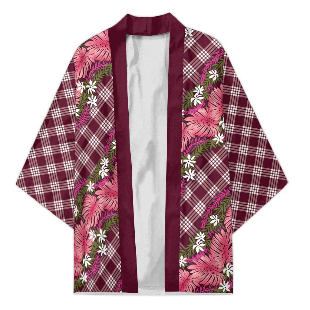 Polynesian Monstera Tiare Floral Kimono Fuchsia Tropical Plaid LT01 Unisex Pink - Polynesian Pride