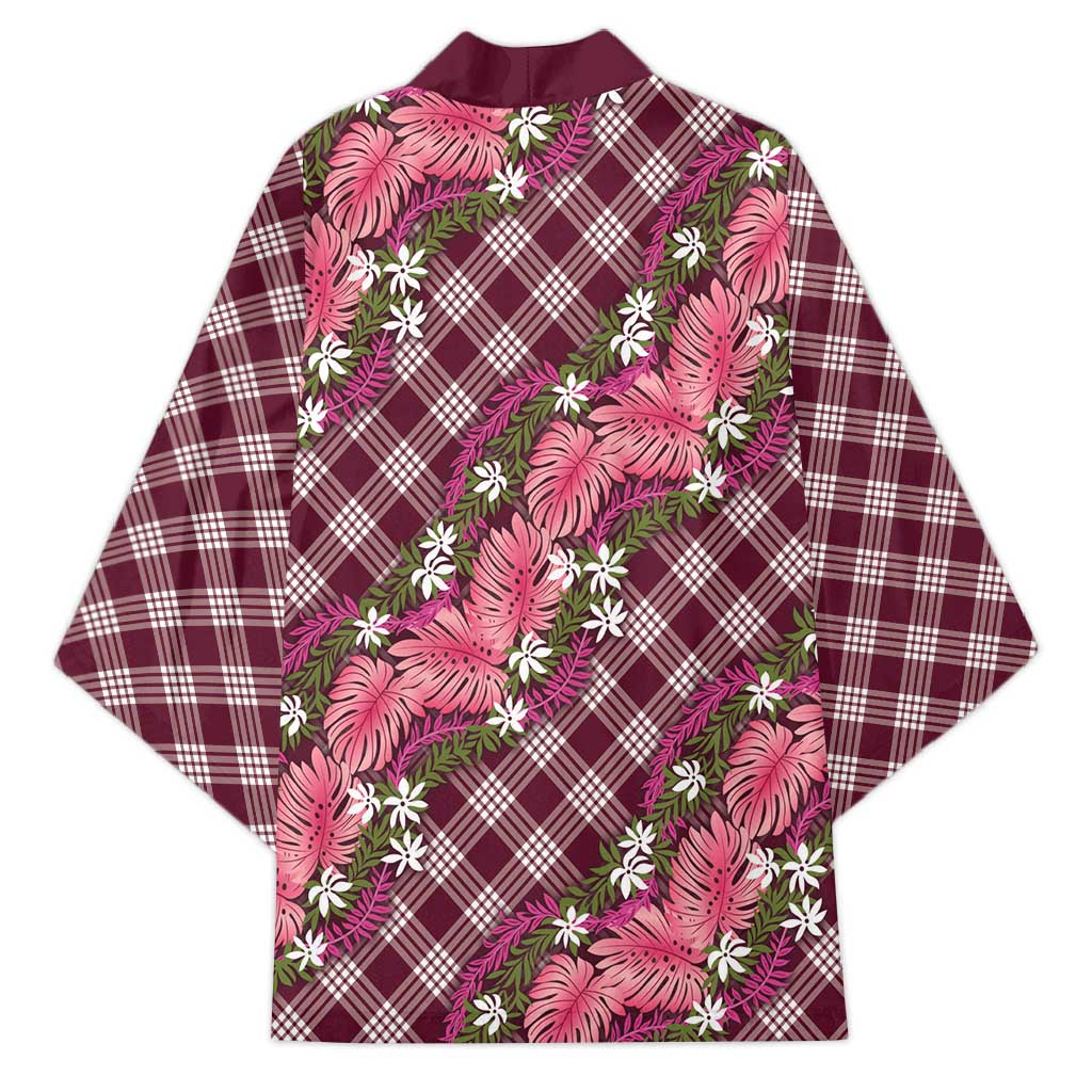 Polynesian Monstera Tiare Floral Kimono Fuchsia Tropical Plaid - Polynesian Pride