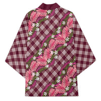 Polynesian Monstera Tiare Floral Kimono Fuchsia Tropical Plaid - Polynesian Pride