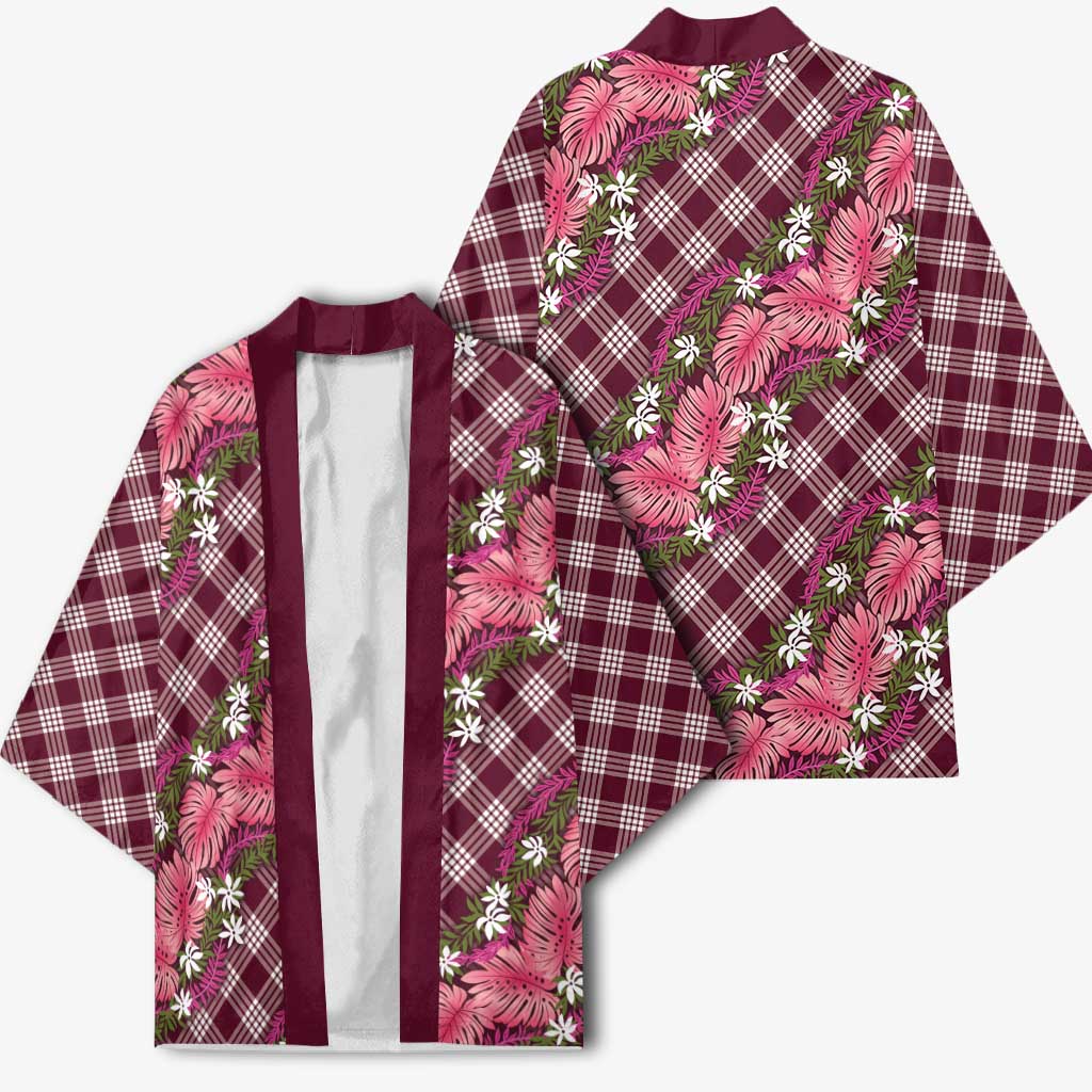 Polynesian Monstera Tiare Floral Kimono Fuchsia Tropical Plaid - Polynesian Pride
