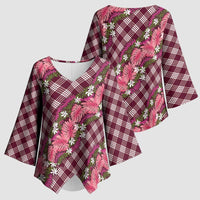 Polynesian Monstera Tiare Floral Kimono Sleeve Blouse Fuchsia Tropical Plaid - Polynesian Pride