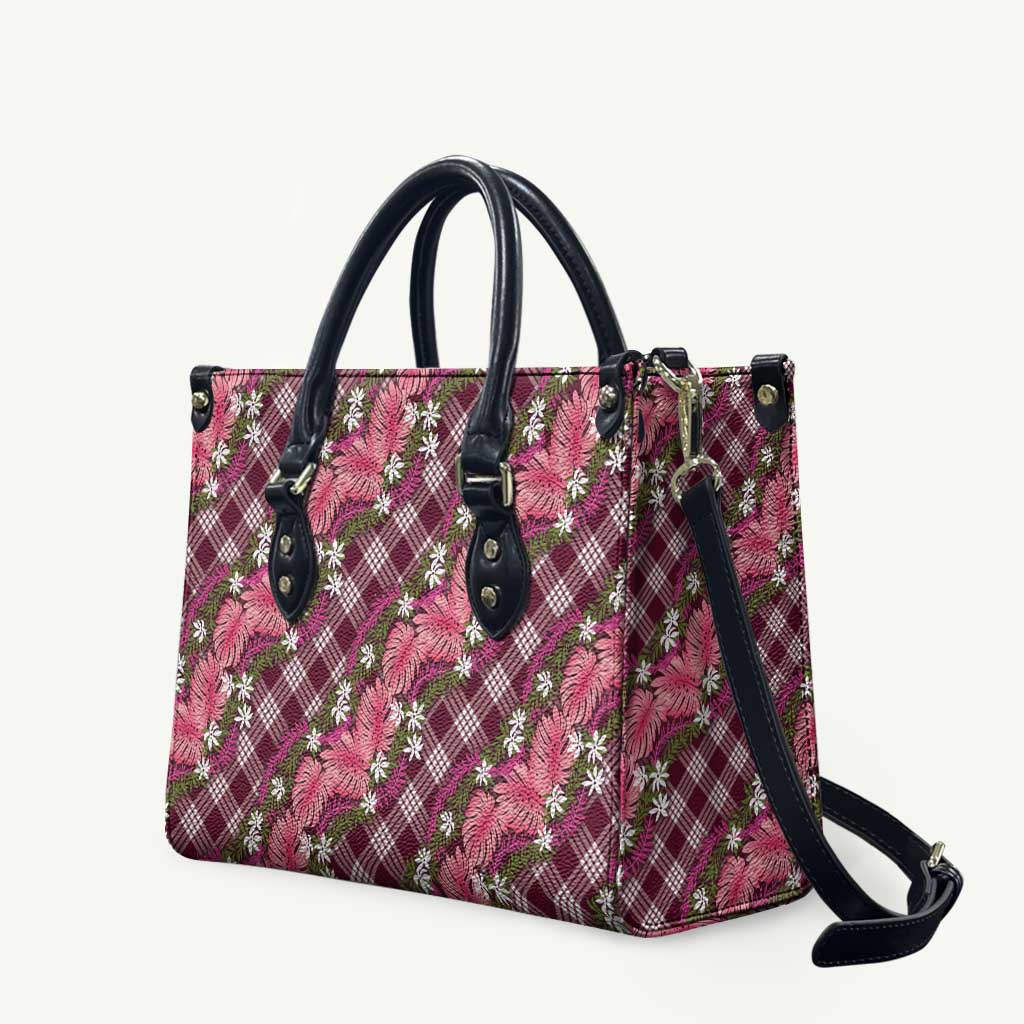 Polynesian Monstera Tiare Floral Leather Bag Fuchsia Tropical Plaid LT01 Pink - Polynesian Pride