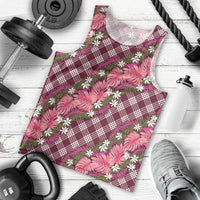 Polynesian Monstera Tiare Floral Men Tank Top Fuchsia Tropical Plaid - Polynesian Pride