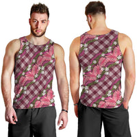 Polynesian Monstera Tiare Floral Men Tank Top Fuchsia Tropical Plaid - Polynesian Pride