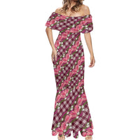 Polynesian Monstera Tiare Floral Mermaid Dress Fuchsia Tropical Plaid - Polynesian Pride