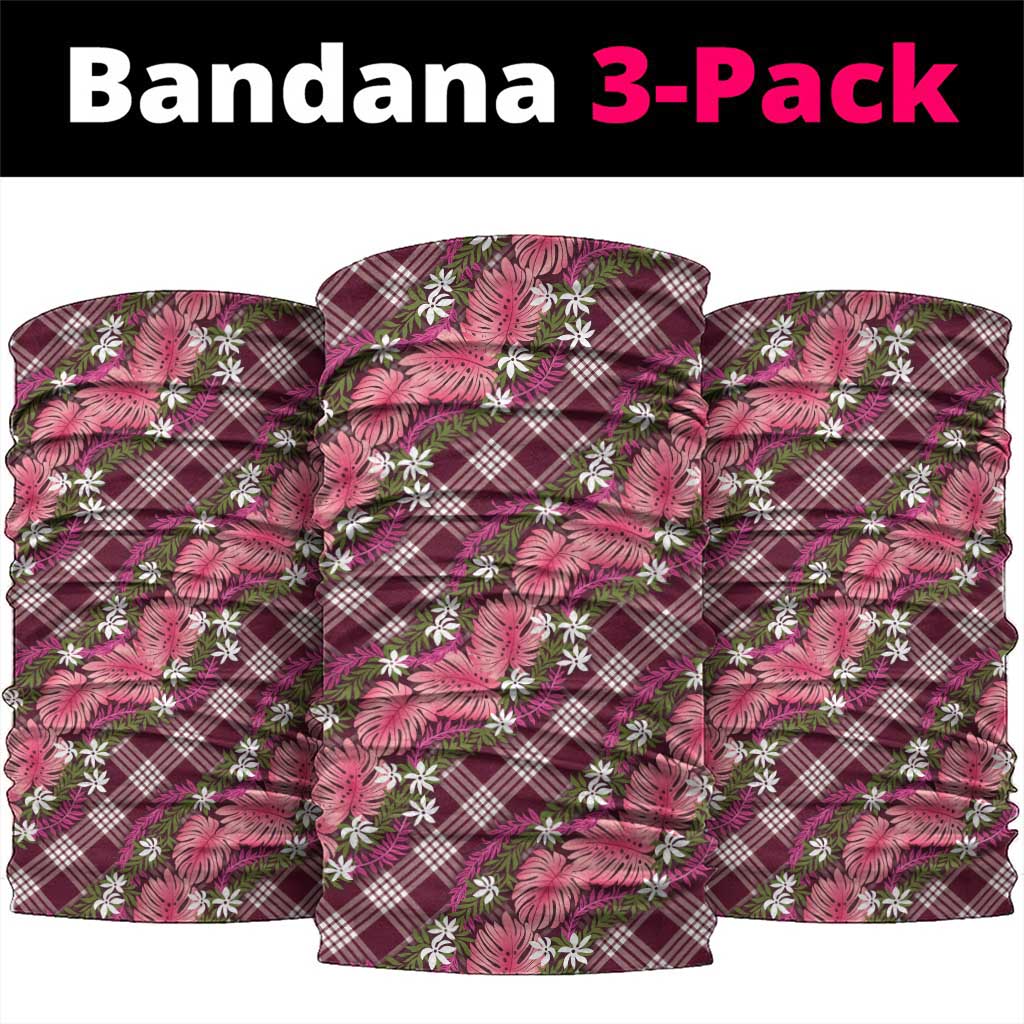 Polynesian Monstera Tiare Floral Neck Gaiter Fuchsia Tropical Plaid - Polynesian Pride