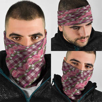 Polynesian Monstera Tiare Floral Neck Gaiter Fuchsia Tropical Plaid - Polynesian Pride