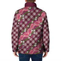 Polynesian Monstera Tiare Floral Padded Jacket Fuchsia Tropical Plaid - Polynesian Pride
