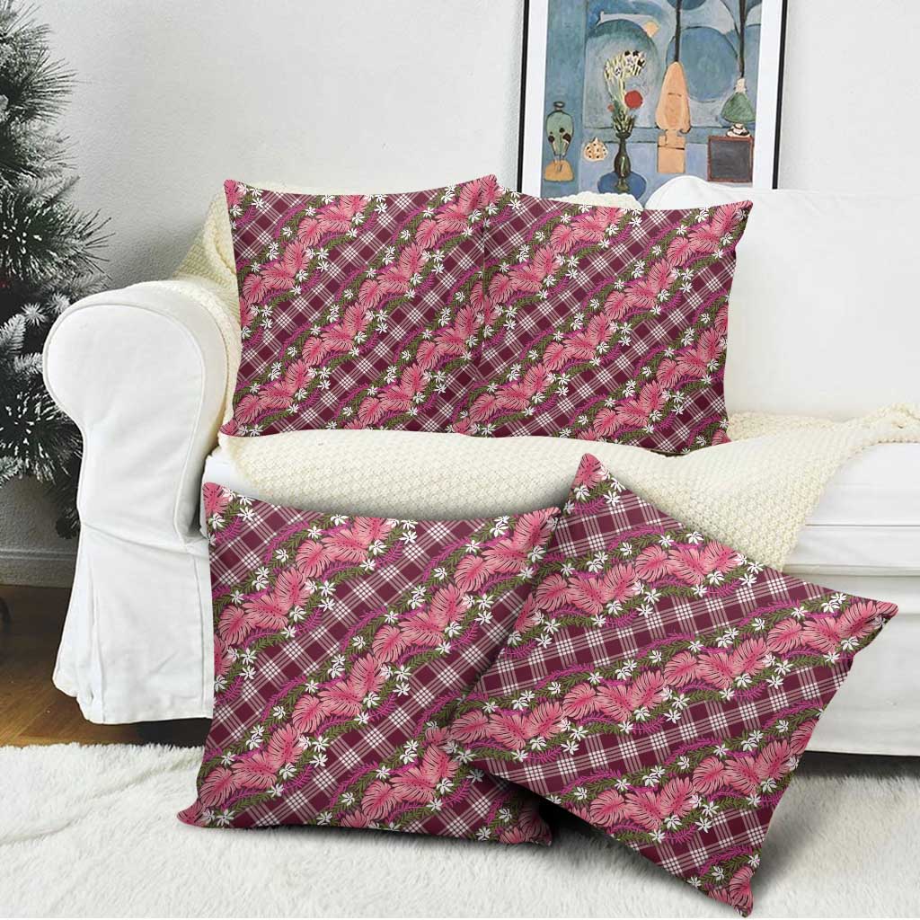 Polynesian Monstera Tiare Floral Pillow Cover Fuchsia Tropical Plaid - Polynesian Pride